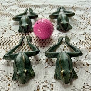 Set of 4 Vintage SPI San Pacific Intl Bronze Frog Napkin Rings Verdigris Patina